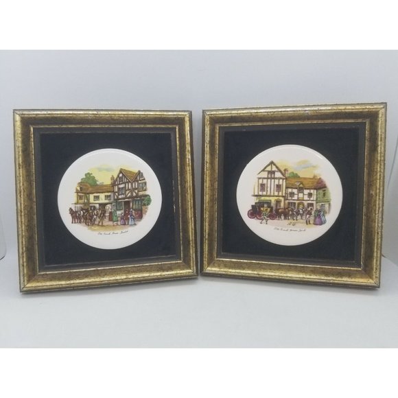 Set of 2 Old Coach House Bristol & York Round Tile Velvet Antiqued Square Frames - Picture 1 of 9
